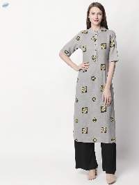 Womens Rayon Printed Regular Kurti Grey