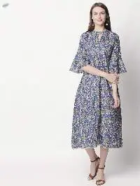 Womens Art Silk Printed Regular Kurti Blue