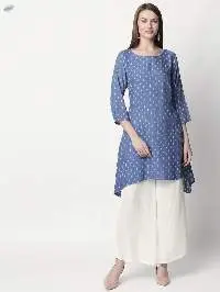 Light Blue Rayon Fabric With Feather Print