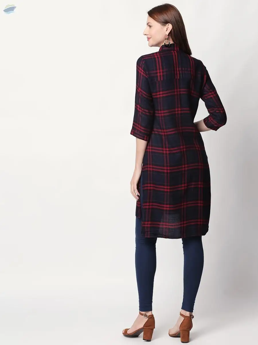 Red Front Ultra Tunic Rayon Fabric Black Kurti