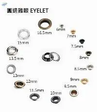 Metal eyelet, snap, rivet
