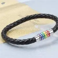 Men Rainbow Leather Bracelet With Magnet Clasp
