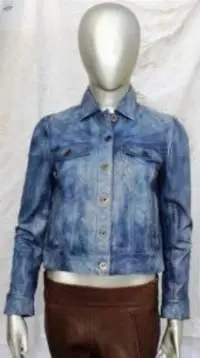 Womens Denim Waxy Leather Jacket AR-L0035