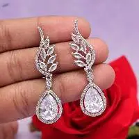 Brass Silver Plated American Diamond Earrings