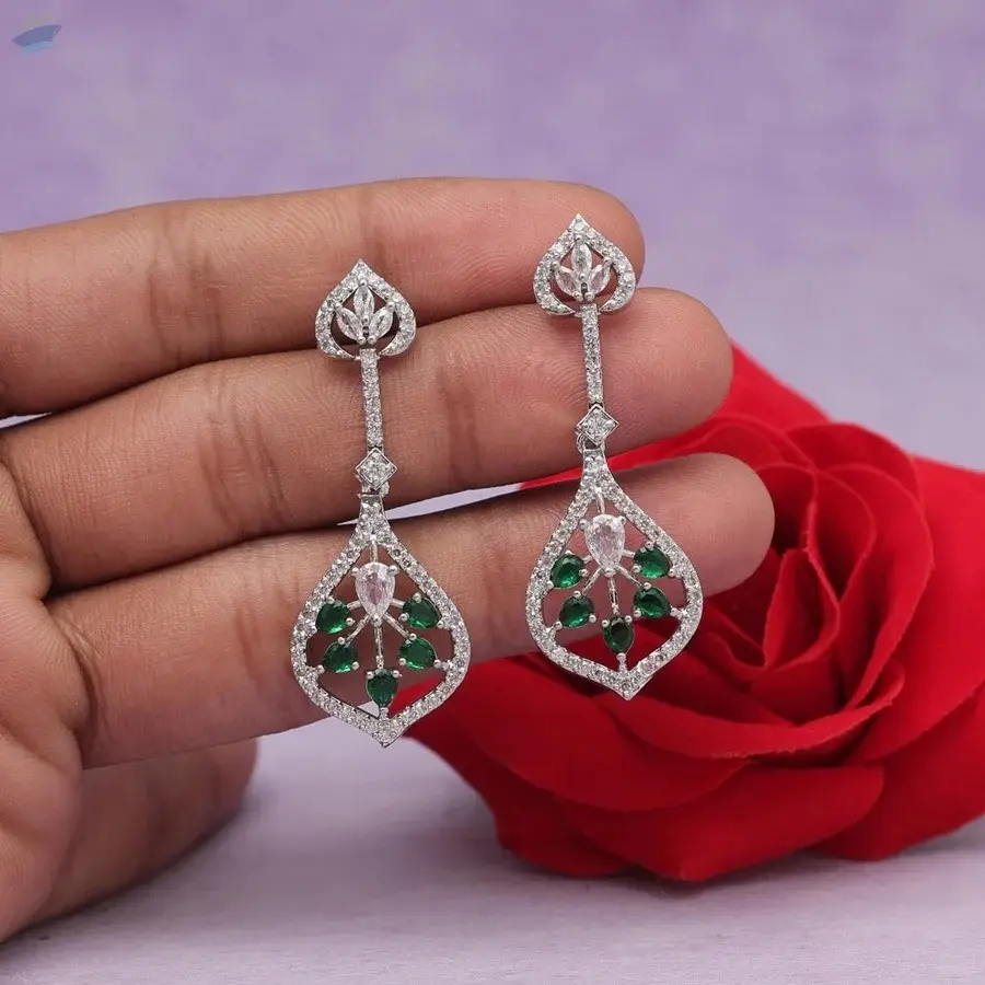 Brass Silver Plated American Diamond Earrings