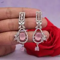 Brass Silver Plated American Diamond Earrings