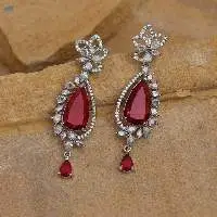 Brass Silver Plated American Diamond Earrings