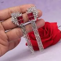Brass Silver Plated American Diamond Earrings