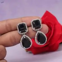Brass Silver Plated American Diamond Earrings