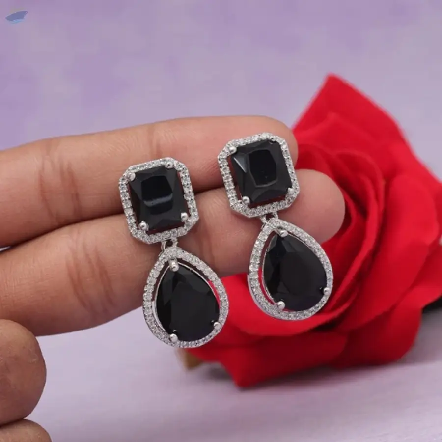 Brass Silver Plated American Diamond Earrings
