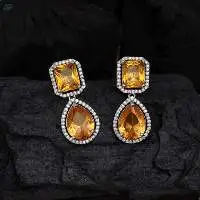 Brass Silver Plated American Diamond Earrings