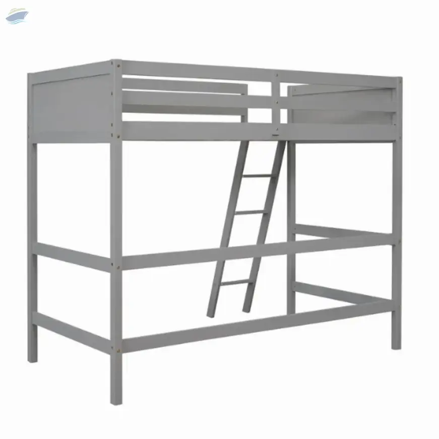 Solid Wood Twin Size Loft Bed with Ladder (Gray)