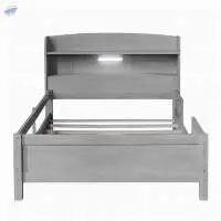 Wood Full Size Platform Bed with Built LED Light