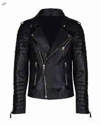 Men's Quilted Black Biker Jacket