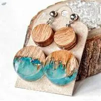 Round Wood Resin Earrings