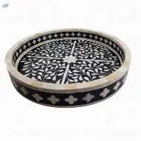 Bone Inlay Round Blue Serving Trays