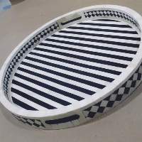 Bone Inlay Tray - Black and White Serving Tray