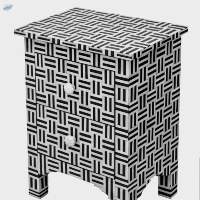 Floral Black, Blue Bone Inlay Bedside 1 Drawer 2