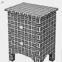 Floral Black, Blue Bone Inlay Bedside 1 Drawer 2