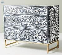 Bone Inlay Optical Design Entryway Cabinet Black