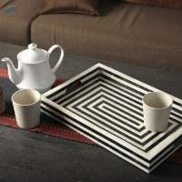 Bone Inlay Tray - Black and White Serving Tray