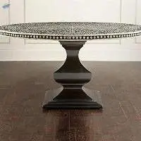 Bone Inlay Floral Design Round Dining Black