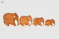 Wooden Trunk Down Elephant Set (Set of Four)