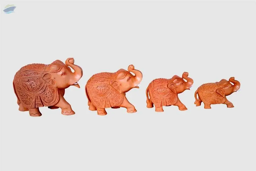 Wooden Trunk up Elephant Set (Set of Four)