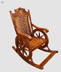 Wooden White Flower Rocking Chair