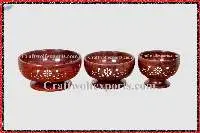 Wooden White Flower Bowl Set