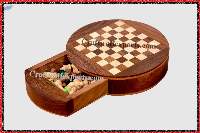 Wooden Portable Magnetic Round Chess Box