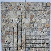 Sunrise Travertine Tumbled Mosaic On Mesh