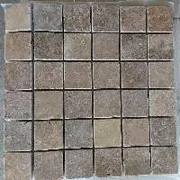 Noche Travertine Tumbled Mosaic On Mesh