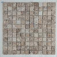 Mocha Latte Travertine Tumbled Mosaic On Mesh