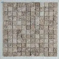 Mocha Latte Travertine Tumbled Mosaic On Mesh