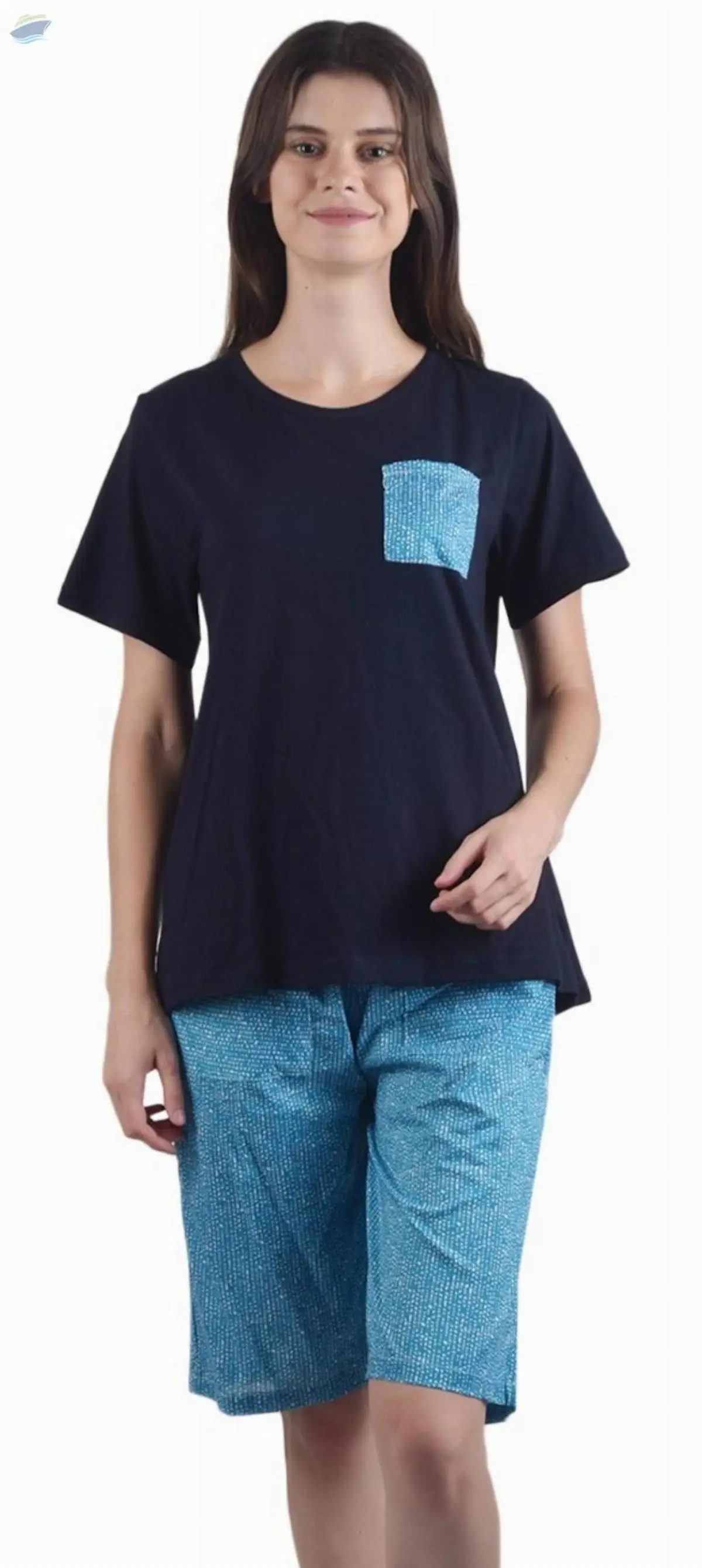 Womens Cotton T Shirt With Printed Patch Pocket