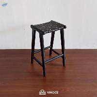 Teak & Leather Furniture Barstool Black