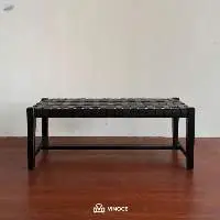 Teak & Leather Furniture Black Medium Bench