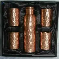 Hammered Copper Bottle & Glass Gift Set