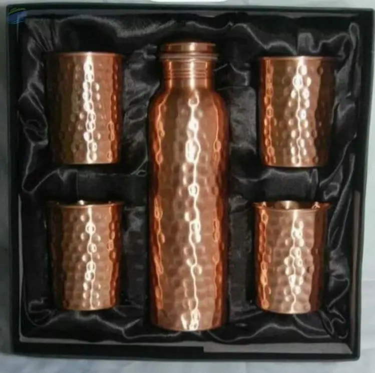 Hammered Copper Bottle & Glass Gift Set