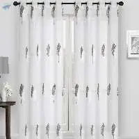 Leaves Embroidery Dolly Voile Grommet Curtain