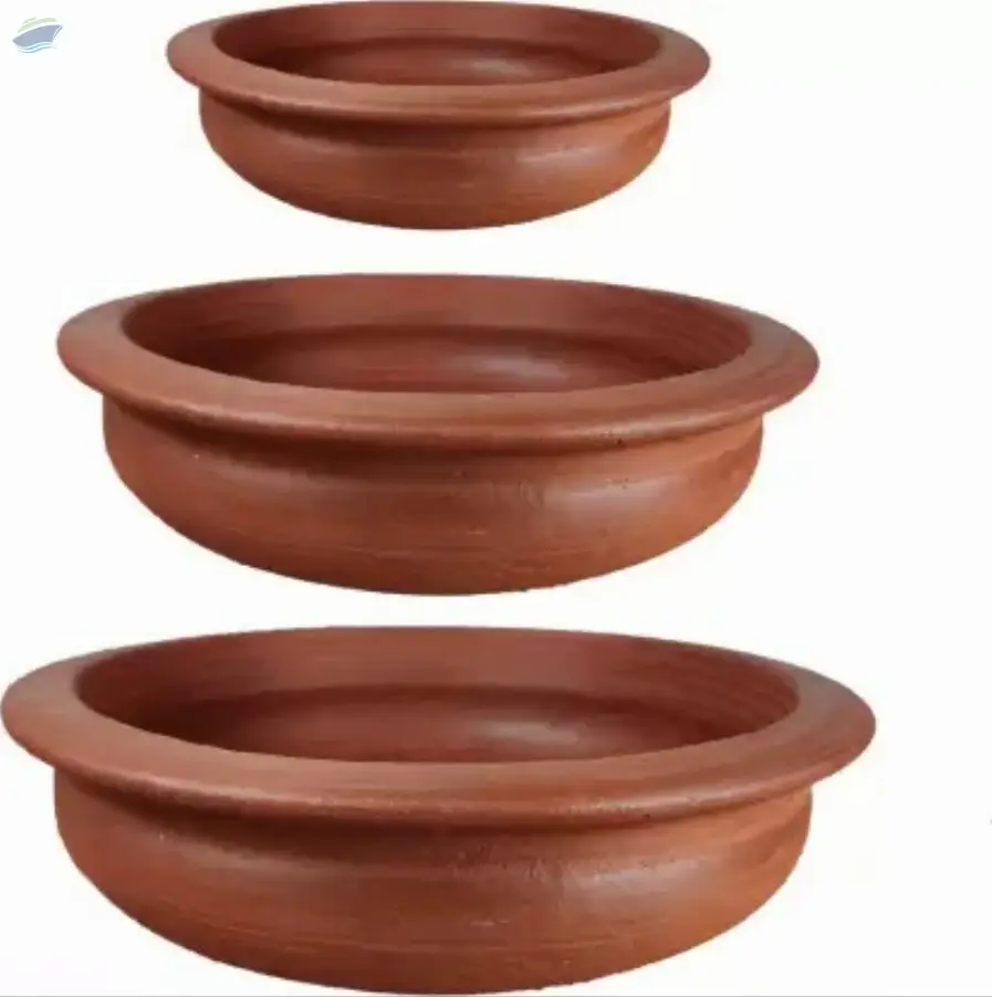 3 pc Indian 100% Red Natural Clay Kadai  