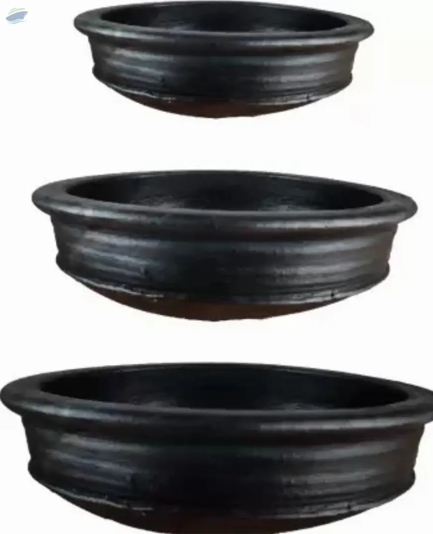 3 Pc Indian 100% Black Natural Clay Kadai  
