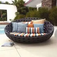 Wicker Cane Pool Day Bed Lounger- Grey