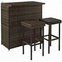 Wicker Cane Bar Cabinet And 2 Bar Stools