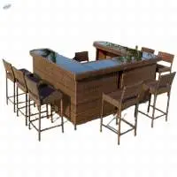 Wicker Cane 8 Bar Chair and L-shape Bar Counter