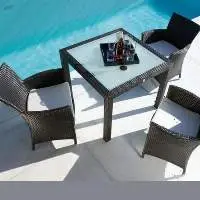 Wicker Cane Outdoor Table Dining Set
