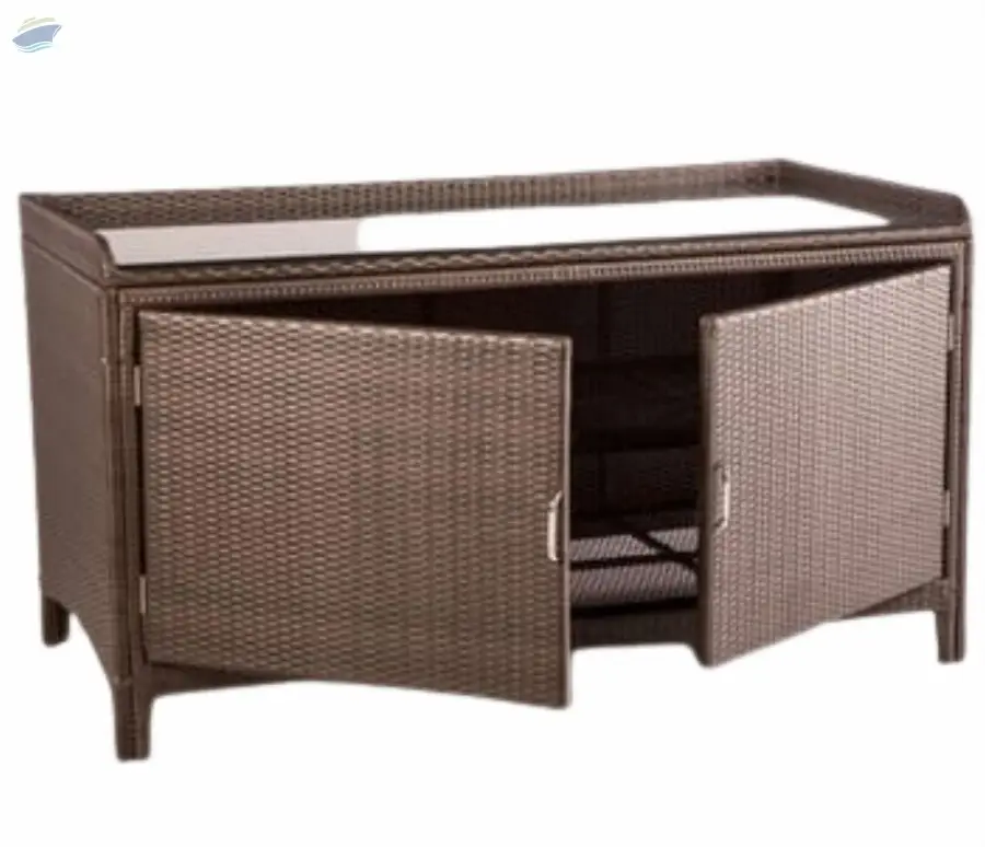 Wicker Wooden Bar Cabinet with Handles- Brown