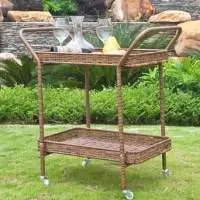 Wicker Cane Service Trolly with Stainless Steel