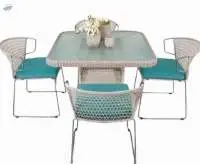 Wicker SS Iron Coffee Table and 4 Chairs